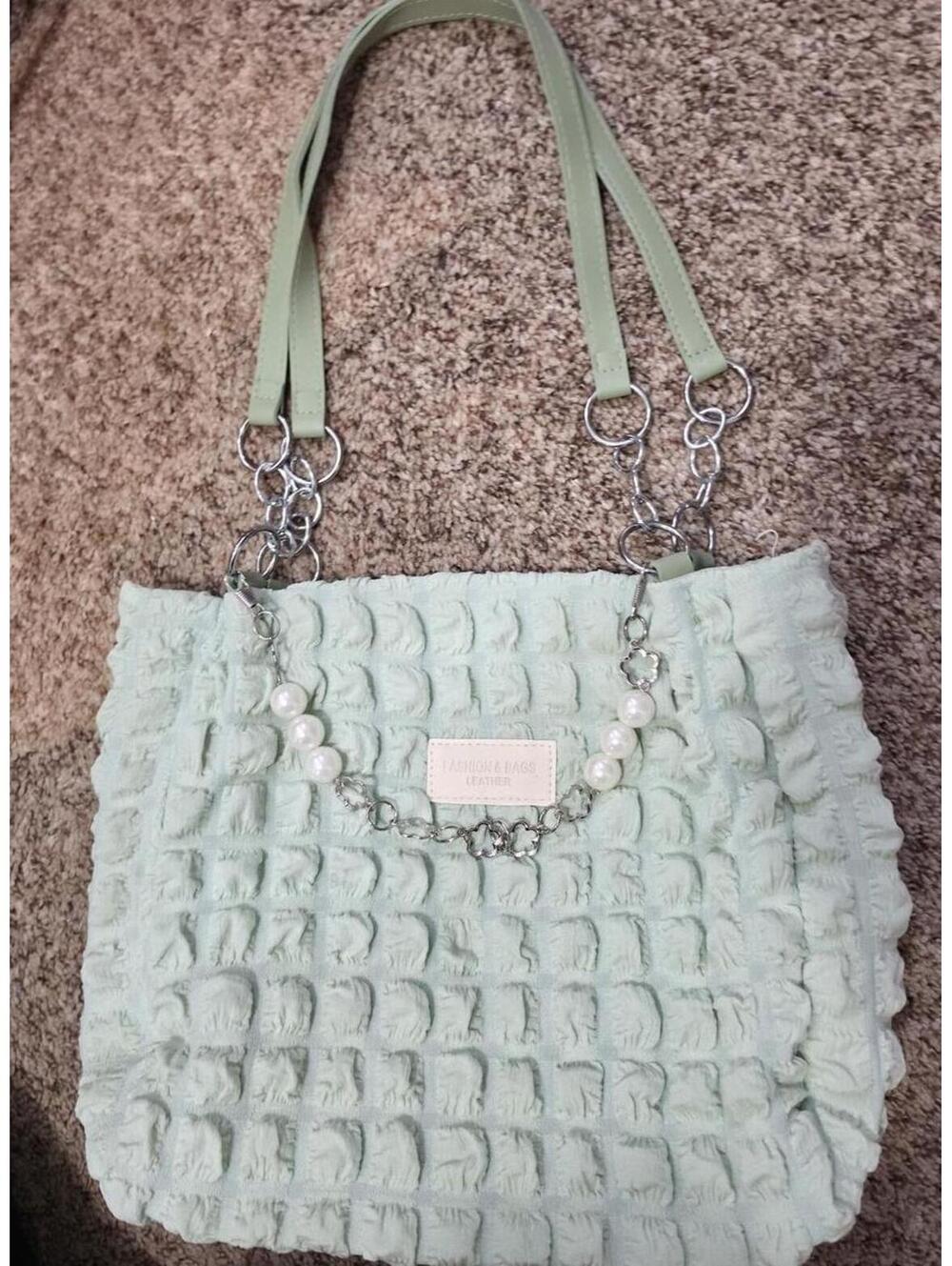 Stylish Bubble Light Green Handbag with Chain Straps